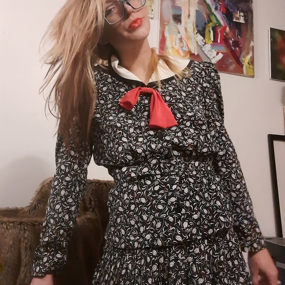 70's does 40's geometric Act I Petites skirt set - Picture 5 of 16